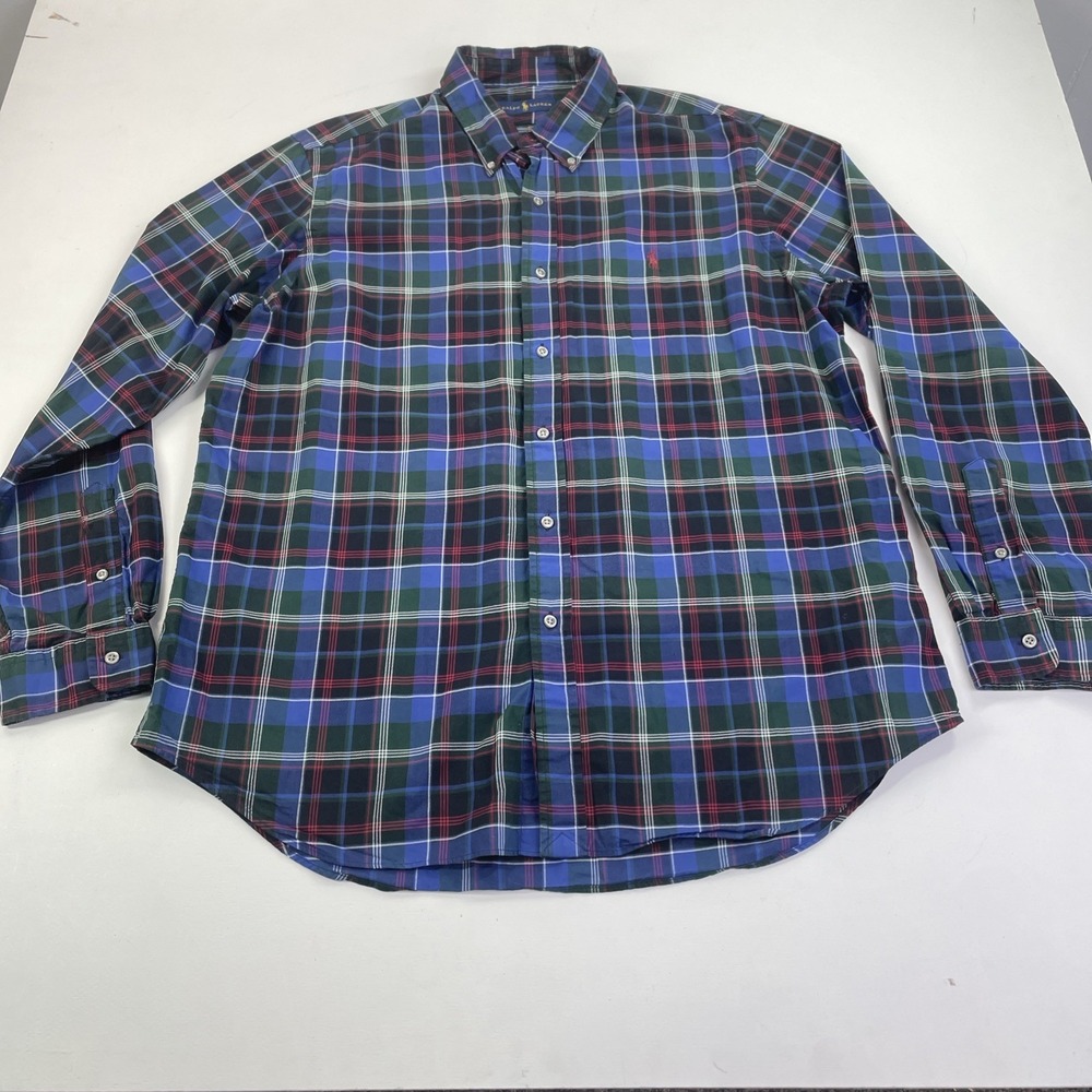 Ralph Lauren Button Down Shirt Men's XL TG Blue/Red Plaid 90's Blue Label Oxford
